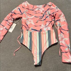 Maaji Coral Floral & Stripe Long-Sleeve One-Piece Swimsuit